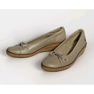 Grasshoppers Women's Lily Wedge Loafer Metallic Beige Knot Detail Size 9.5 EUC